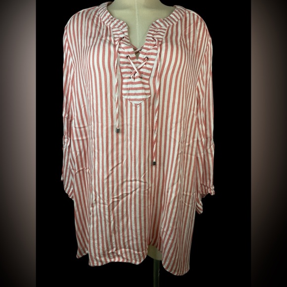Ruby Rd. Tops - Ruby Rd. Woman Striped Red and White Women's Tunic Size 2X